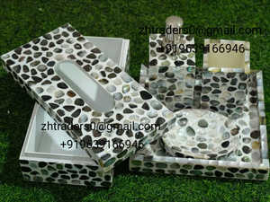 Ensemble de salle de bain de luxe traditionnel blanc nacre incrustation avec mosaïque d'os détaillant 4 pièces Vanity Organizer Collection - Product Image 6