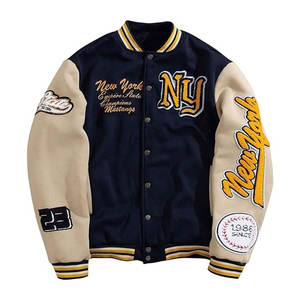 Chaqueta Varsity con Gráficos de Letras para Hombre, Manga Larga, Ribete a Rayas, Botones, Estilo Bomber, Casual, Urbana, Cómoda - Product Image 1