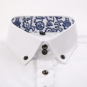 Chemise habillée pour homme à col boutonné, manches longues, tenue de bureau formelle, garniture florale, popeline tissée, respirante pour le printemps - Product Image 4
