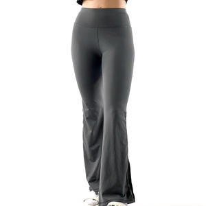 Women Mid Waist Flared Leg Yoga Pants Plaid Pattern Seamless Full Length Elastic Waist Spandex Polyester Fitness Wear - Product Image 1