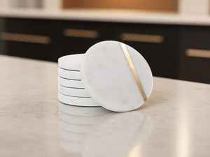 Sous-verre rond en marbre blanc, fait main, en pierre naturelle, décoration de table - Product Image 2