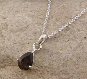 Pendentif en quartz fumé naturel, argent sterling 925, pierre précieuse brune artisanale, plaqué platine vintage, bijoux fins unisexes - Product Image 2