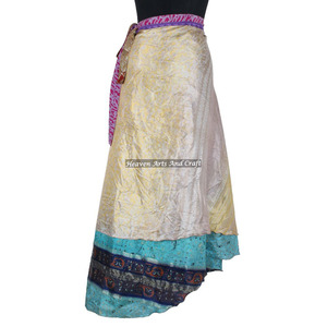 Indian Reversible Vintage Silk Sarees Wrap <b>Skirts</b> Women Wear Vintage Silk Sari <b>Long</b> Length Wrap Around <b>Skirt</b> 2 Layer Reversible - Product Image 2