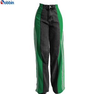 Pantalones Vaqueros con Rayas Laterales y Logotipo Personalizado para Mujer, Ropa de Moda, Pantalones de Pierna Ancha con Parches y Cintura Alta, Pantalones Rectos de Mezclilla - Product Image 4