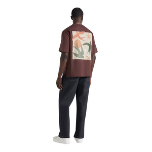 Camiseta de Manga Corta con Cuello Redondo para Hombre, Estampado Floral en la Espalda, Estampado Pequeño en el Pecho, Corte Holgado Informal, Camisetas de Algodón Personalizadas al por Mayor OEM - Product Image 2