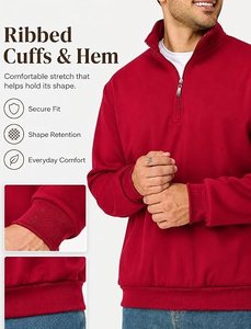 Sudadera Unisex Roja Sólida de Invierno con Media Cremallera, Antipilling, Poliéster/Algodón, Manga Larga, Cuello Alto, Estilo Casual - Product Image 6