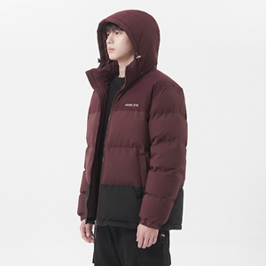 HAWK EYE Blouson matelassé à capuche pour homme, manteau d'hiver color block, vêtement d'extérieur décontracté, coupe-vent avec fermeture éclair et logo sur le devant - Product Image 3