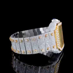 Montre de luxe pour homme en moissanite à taille ronde complète, mouvement mécanique de haute qualité, cadran arabe entièrement pavé, verre de créateur - Product Image 3