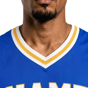 Maillot de basket-ball bleu pour homme, col en V, sans manches, impression sublimée, nom et numéro personnalisés 09, maille respirante, coupe régulière, 100% polyester - Product Image 3