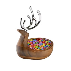 NUEVA LLEGADA Cuenco de asta de ciervo de madera decorativo con caramelo colorido Diseño de madera de acacia hecho a mano Premium PARA LA VENTA - Product Image 1