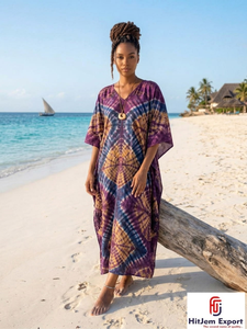 Printed <b>Kaftan</b> Dress for Women Loose Comfortable <b>Beach</b> Wear Stylish Lightweight Fabric Bulk Order Manufacturer - Product Image 2