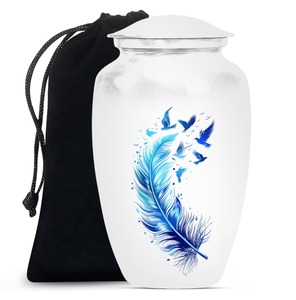Urne funéraire décorative pour cendres humaines, urne de crémation pour femme adulte, ornementée de plumes, souvenir commémoratif. - Product Image 1
