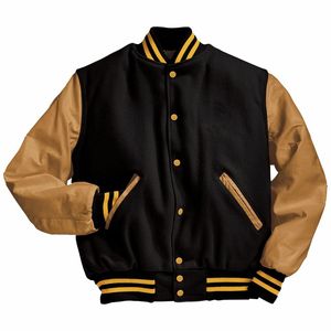 Timeless Appeal Men's <b>Genuine</b> Leather Bomber Varsity Jacket Stand Collar Canvas High Street Style Winter Solid Pattern - Product Image 2
