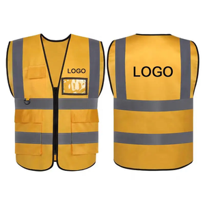Gilet de sécurité orange haute visibilité avec bandes réfléchissantes, logo personnalisé, vêtements de travail unisexes, matière polyester - Product Image 3
