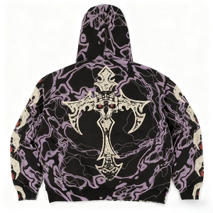 Sweat à capuche gothique pour homme, coupe oversize, zippé, imprimé par sublimation, motif rouge et noir, en polyester tricoté, style automne - Product Image 5
