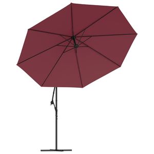 Parasol de jardin cantilever rouge Bordeaux avec structure métallique et tissu en polyester, et éclairage solaire intégré - Product Image 5