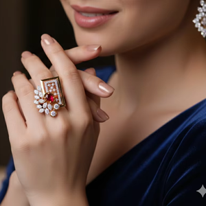 แหวนพลอยทับทิมสีแดงรูปไข่ทรงสวยหรู พร้อมดีไซน์กรอบทองรูปดอกไม้/สี่เหลี่ยม สำหรับเครื่องประดับงานปาร์ตี้ - Product Image 6