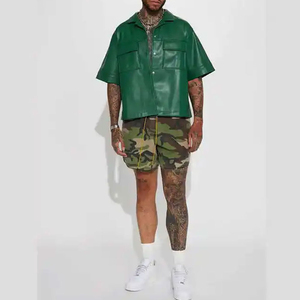 เสื้อเชิ้ตหนังแท้ผู้ชาย แขนสั้น สไตล์คาวบอย/ไบค์เกอร์  พรีเมียม  ลำลอง - Product Image 1