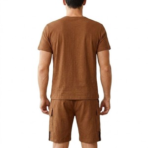 Ensemble été classique marron style poche Meyba Sports pour homme, t-shirt en coton slim fit et short cargo assorti, tenue décontractée - Product Image 5