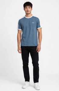 เสื้อยืดคอกลมผู้ชาย ONETEN สีน้ำเงิน ลายบล็อกสี โลโก้ด้านหน้า แขนสั้นลำลอง ผ้าฝ้าย 100% ระบายอากาศได้ดี เหมาะสำหรับฤดูใบไม้ร่วง - Product Image 1