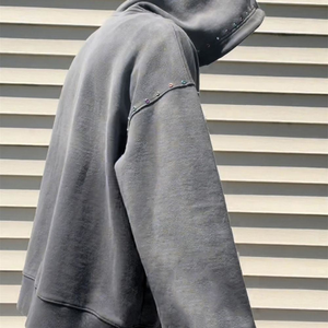 Sudaderas con capucha personalizadas para hombre, bordadas y con pedrería, de doble cremallera, de peso pesado, de alta calidad, con efecto deslavado por el sol - Product Image 6