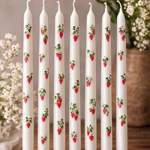 Premium 10-inch White Strawberry Design <b>Dinner</b> Taper <b>Candles</b> Paraffin Soy Wax Handmade Smokeless Unscented Weddings Christmas - Product Image 1