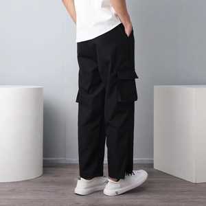 <b>Men's</b> OEM Custom High Quality <b>Black</b> <b>Cargo</b> <b>Pants</b> Straight Fit Elastic Multiple Pockets Casual Summer Style Lightweight Oxford - Product Image 2
