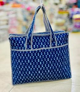 Bolso Tote Acolchado Floral para Mujer, Bolso de Hombro de Algodón, Bolso de Mano Abierto para Viajes Diarios - Product Image 3