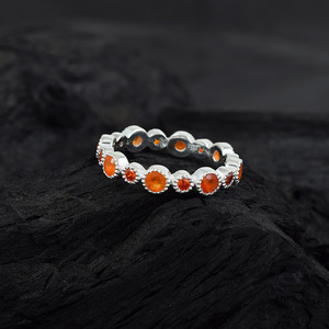 Solid 925 Sterling <b>Silver</b> Eternity Band <b>Ring</b> With Carnelian Gemstones Bezel <b>Set</b> Classic Women's Everyday Wear Fine <b>Ring</b> Jewelry - Product Image 2