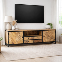 Meuble TV en bois massif Vandana Lunaris Ultra, console de divertissement minimaliste moderne en bois massif