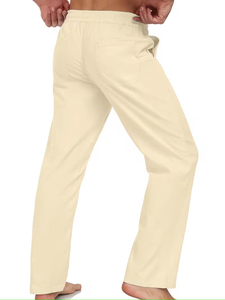 Pantalon décontracté personnalisé pour homme en polyester, coupe droite, couleur unie, avec cordon de serrage, taille mi-haute - Product Image 3
