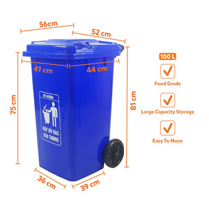 Heavy Duty 100L Industrial Wheeled Trash <b>Bin</b> Food Grade <b>Plastic</b> Waste Container Warehouse Garage School Yard Collector - Product Image 3