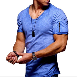 T-shirt de sport compressif pour homme 2026, col en V, manches courtes, pour entraînement, musculation, fitness, personnalisable - Product Image 1