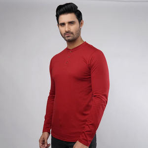 เสื้อเชิ้ตเฮนลีย์คอกลมแขนสั้นทรงเข้ารูปสีพื้นคุณภาพสูงสำหรับผู้ชาย ผ้าถักเนื้อนุ่ม 100% คอตตอน สไตล์ลำลอง - Product Image 4