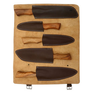 Ensemble de couteaux de chef en acier de Damas avec étui en cuir, outils de cuisine polyvalents pour préparer la viande, les légumes et les fruits - Product Image 1