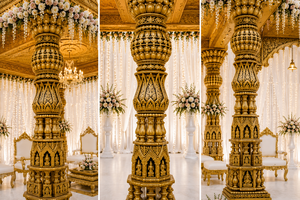 Premium Gold Carved Temple Style Wedding Mandap for USA Grand Tamilian Style Fiber Kalyana Mandapam For Destination weddings <b>UK</b> - Product Image 4