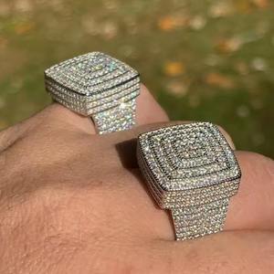 Men's Yellow <b>Gold</b> Diamond <b>Cocktail</b> <b>Ring</b> Baguette Cut Pave Setting Geometric Luxury Party Jewelry - Product Image 2