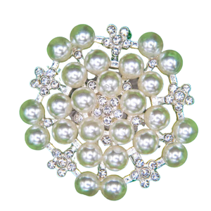 Broche de Flor de Seda Rosa y Verde con Centro de Perlas y Diamantes de Imitación, Elegante Pin de Solapa, Accesorio de Moda para Mujer - Product Image 4