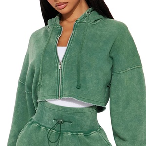 Conjunto de 2 Piezas de Ropa Deportiva Informal de Invierno para Mujer, Sudadera con Capucha y Cremallera, Estilo Lavado Ácido, Manga Larga, Conjunto Corto 2026 - Product Image 2