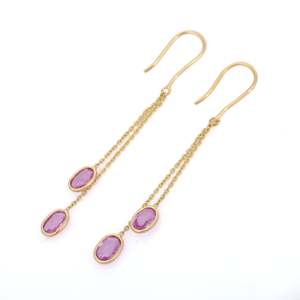 18K White Gold Modern Pink Sapphire Geometric Drop <b>Earrings</b> - Product Image 5