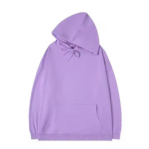 Sweat-shirt à capuche bleu clair 100% coton tricoté coupe ample décontractée couleur unie avec poche unisexe pour l'automne - Product Image 3