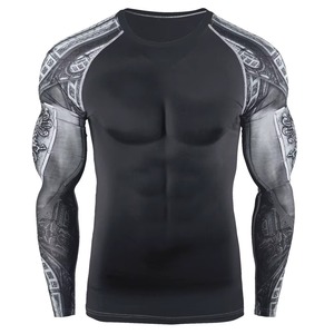 Premium Quality BJJ MMA Rash Guard Sublimation Compression Tights Shirt Set Customized Printed Long Sleeve Men's and Women - Product Image 4