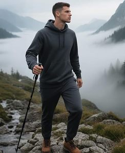 Ensemble de survêtement unisexe tendance grande taille en coton épais 100 % coupe décontractée pour l'hiver – Sweat à capuche à manches longues et pantalon de jogging - Product Image 4