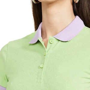 Polo pour femme vert lime avec bordure contrastante, en mélange de coton respirant et extensible, manches courtes, pour le tennis, le golf et les occasions décontractées - Product Image 5