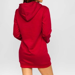 Robe sweat à capuche rouge pour femme, manches longues, en polaire, décontractée, avec poches, automne - Product Image 2