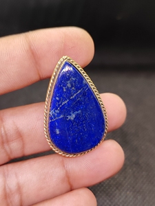 Natural <b>Lapis</b> <b>Lazuli</b> Brass Groove Pendant | Vintage Bezel Setting Handmade Gold Plated Gemstone Pendant | Women's Wholesale - Product Image 3