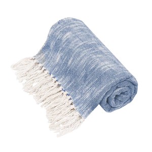 Plaid en coton 100% bleu, doux et de qualité supérieure, avec franges, design écologique, grande taille, pour canapé. - Product Image 2