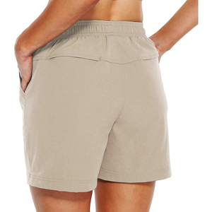 Shorts en tissu éponge pour femme, taille mi-haute, coupe sportive, taille élastique, couleur unie, séchage rapide, respirant, en maille, Spandex/Polyester - Product Image 2