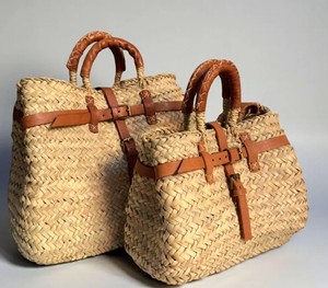 Leather Strap Moroccan <b>Straw</b> <b>Bag</b>: Handmade Woven Boho Market Tote - Product Image 2