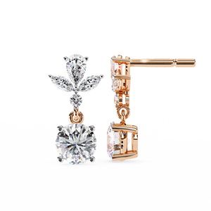 Boucles d'oreilles pendantes classiques en argent 925 avec diamants, taille brillant rond, forme fleur, sertissage à griffes, bijoux pour femme au quotidien - Product Image 2